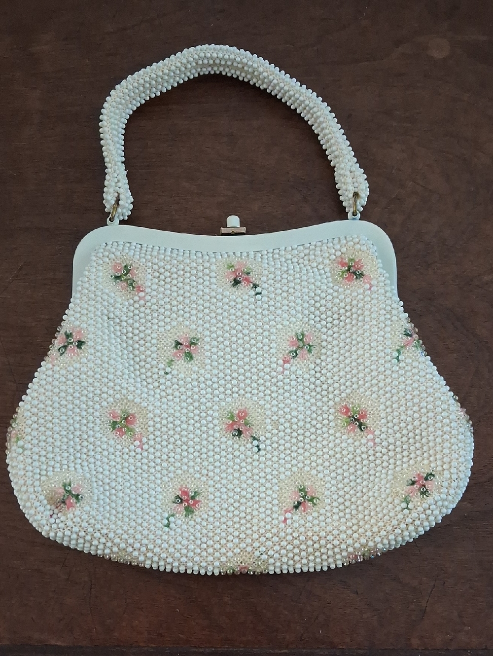 Vintage (60s)White Beaded Floral Handbag